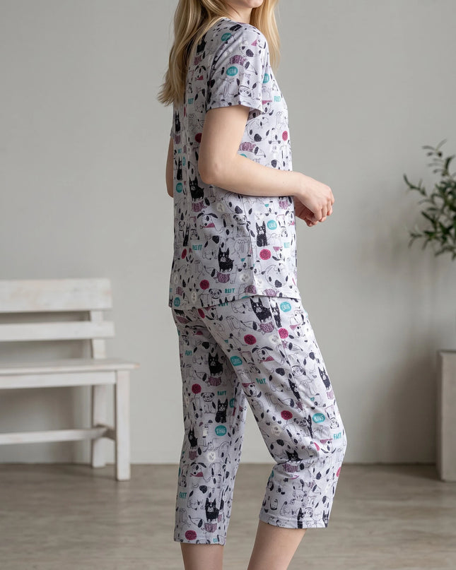 Grey Summer Short-Sleeve and Carpi's Pjs Cotton Blend Set