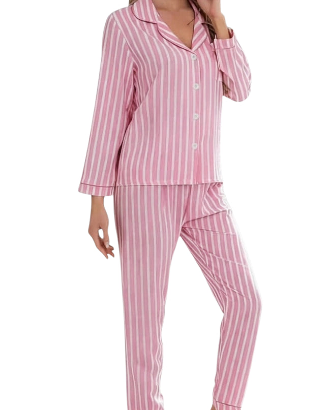 Strip Satin Pajamas and Lounge Wear Set