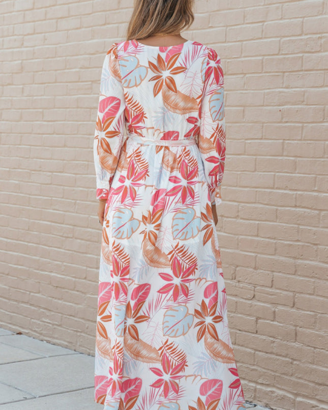 Long Sleeve Wrap V-Neck Slit Maxi Dress