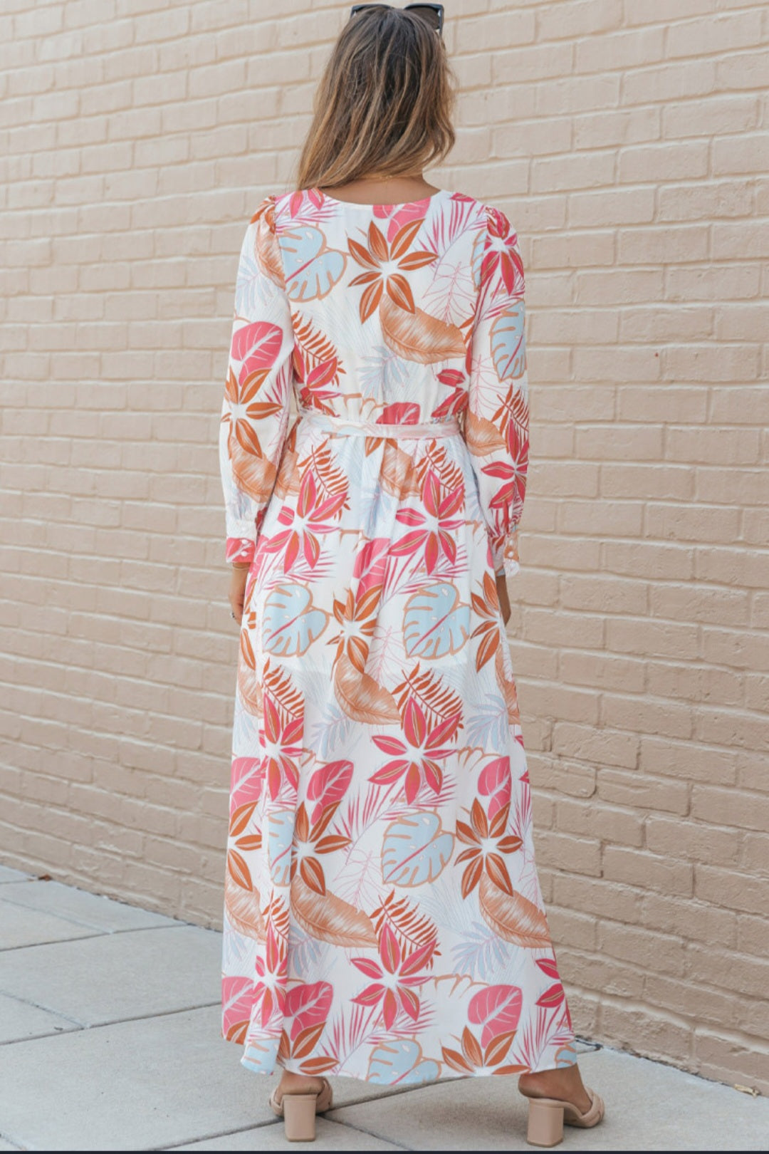 Long Sleeve Wrap V-Neck Slit Maxi Dress