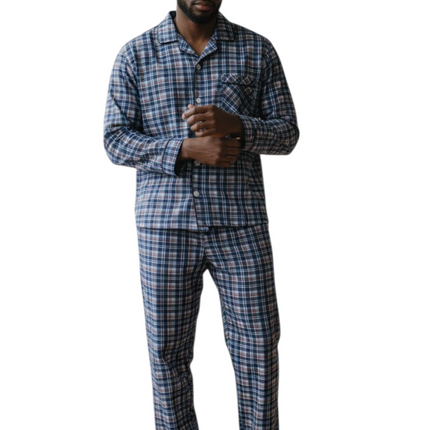 Men's Blue Draft PJ Set With Button pants