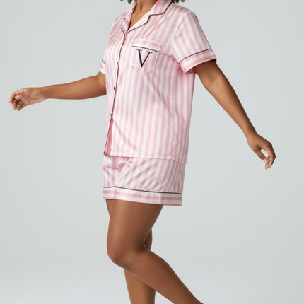 Satin PJ's Set, Top and Short, Soft and Smooth Sleepwear Pink