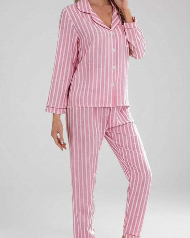 Strip Satin Pajamas and Lounge Wear Set