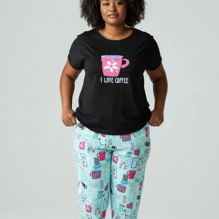 Black Summer Short-Sleeve  Carpi's Pjs Cotton Blend Set