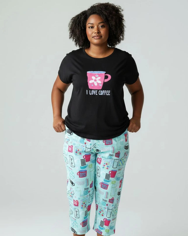 Black Summer Short-Sleeve  Carpi's Pjs Cotton Blend Set