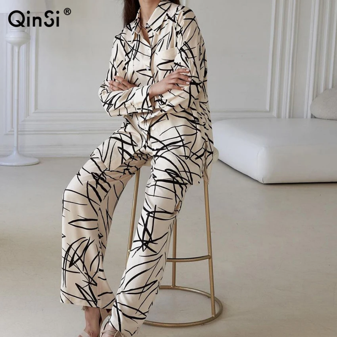 2pcs Women Cream Cotton Pjs