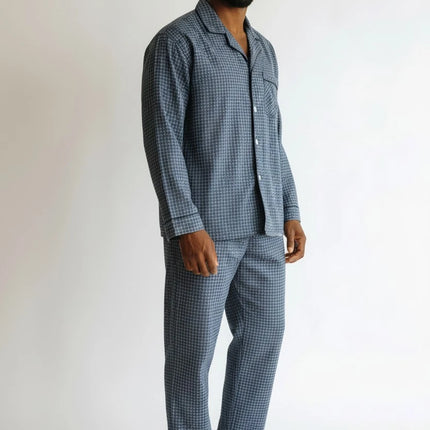 Men' Navy Draft PJ Set With Button pants.